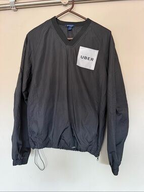 Sport-Tek Black V-Neck Windbreaker with Uber Patch